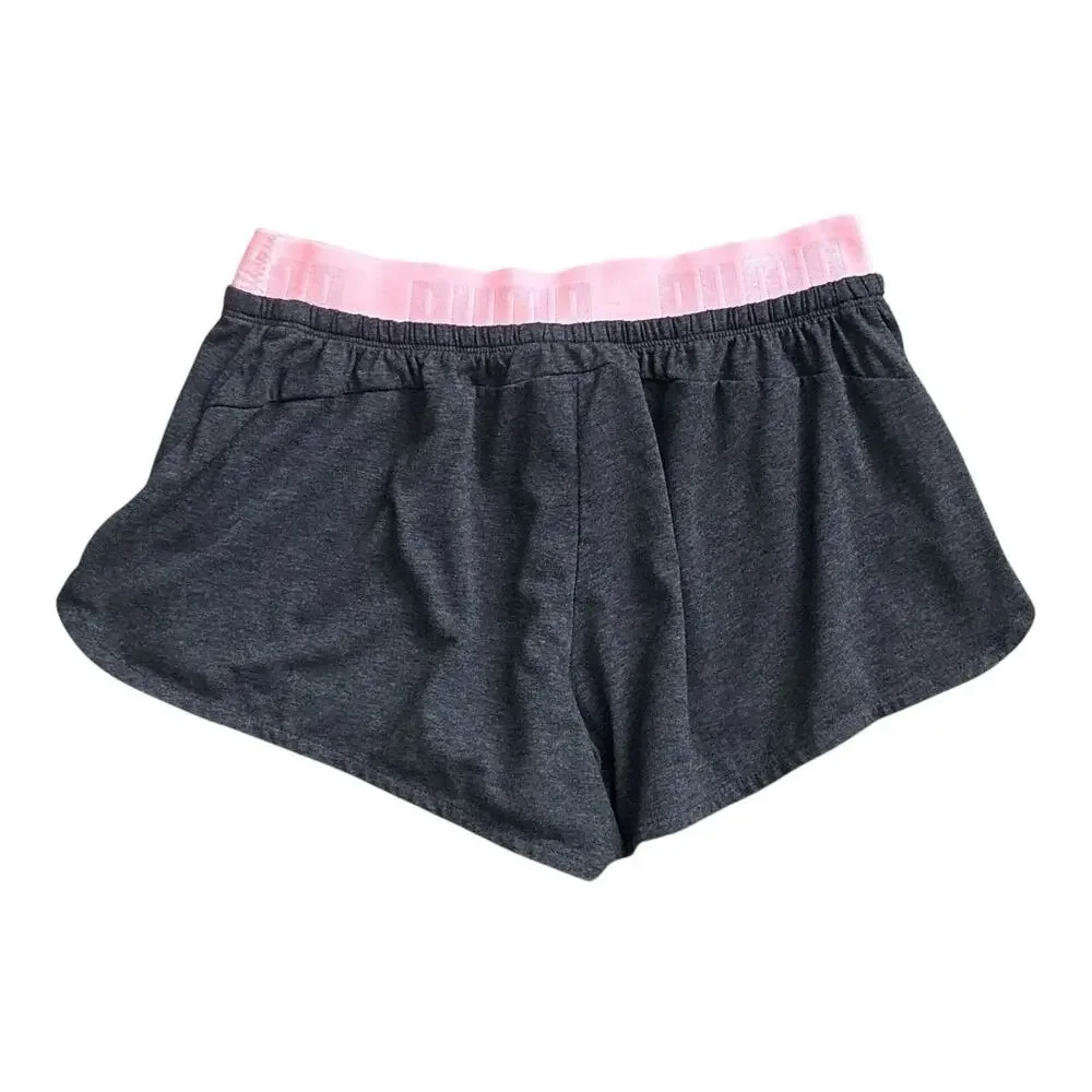 Puma Sleep Shorts Womens Size S Gray Pink Logo Pull On Lounge Pajamas Drawstring